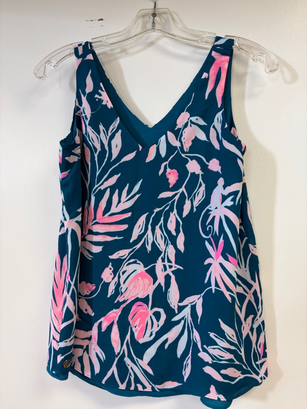 Lilly Pulitzer REVERSIBLE Teal Tank Top with Pink Floral Print